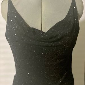 Black glitter knit sleeveless top.